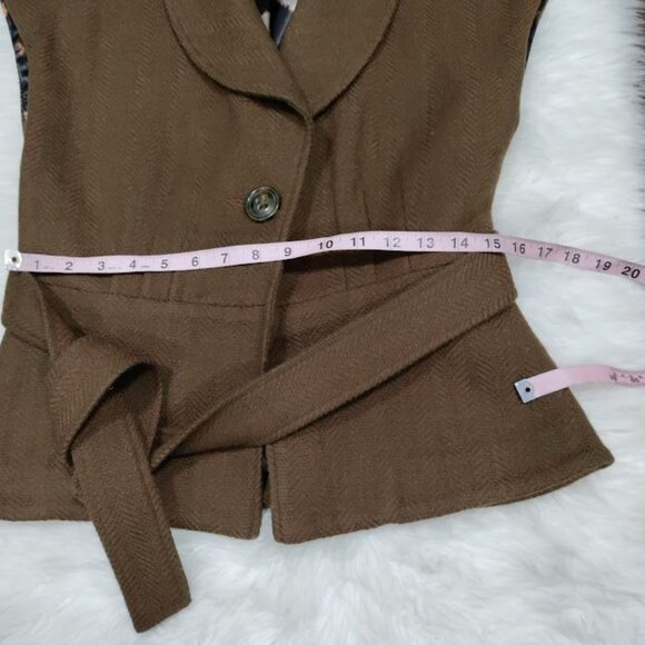 Millard Fillmore Brown Wool Blend Collared Belted Vest Women's Size Medium - Picture 7 of 10
